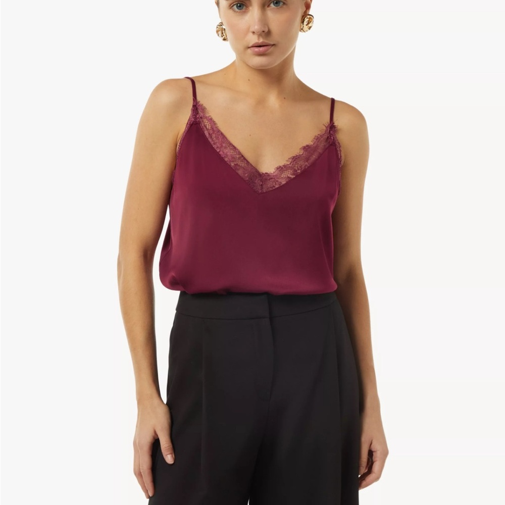 Fabienne Chapot Elegant Burgundy Lace Trim Cami Top